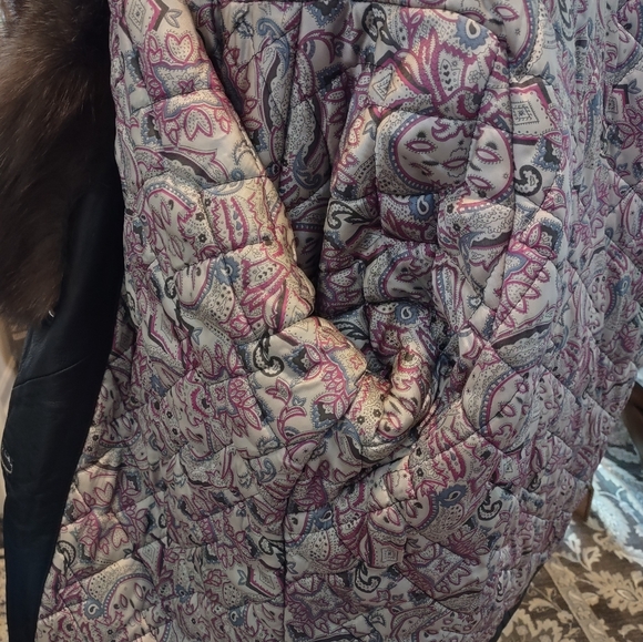 Vera Pelle Black Genuine Black Leather 3/4 Coat Fur Trim Made In Italy L - XL 14 - Picture 10 of 13